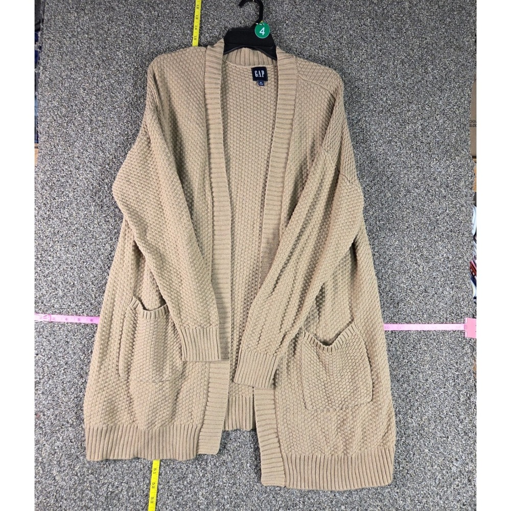 GAP Cardigan Women XL Tan Popcorn Knit Open Front Pocket Sweater